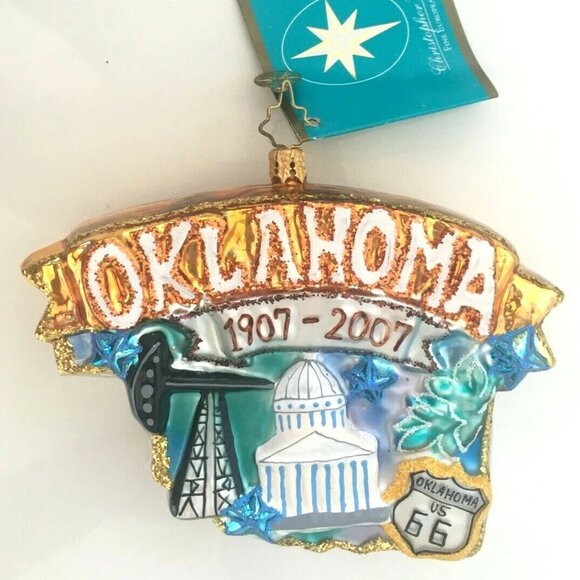 ✨ NEW Christopher Radko Celebrate OKLAHOMA State Shape Handmade Glass Ornament ✨ - Picture 6 of 10